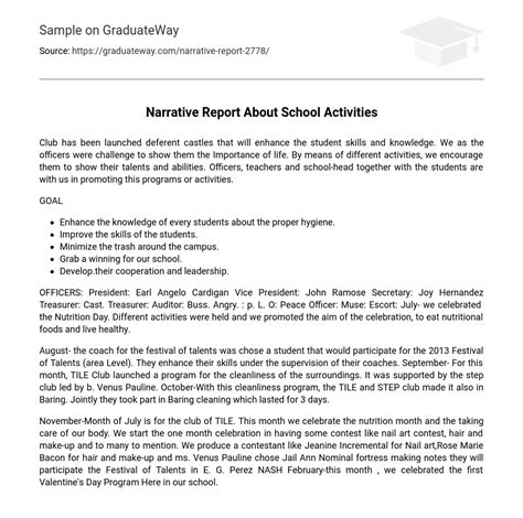 Narrative Report About School Activities Essay Example Graduateway