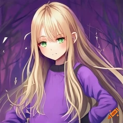Anime Girl With Long Blond Hair And Green Eyes On Craiyon