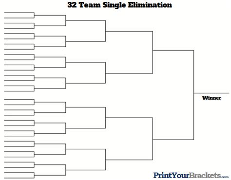 32 Team Single Elimination Printable Tournament Bracket