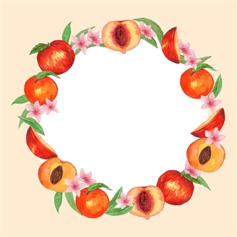 Premium Vector Watercolor Peach Fruit Round Frame Template