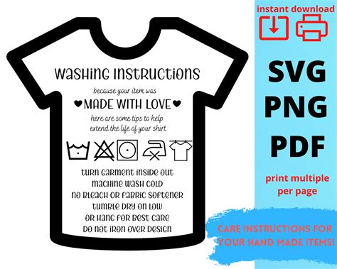 Washing Instructions Svg T Shirt Care Cards How To Care For Your Item