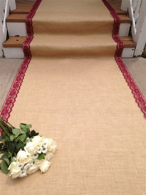 30 Ft Burlap And Lace Aisle Runner Burgundy Redwine Lace Etsy