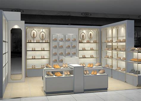 Shopping Mall Retail Shoe Store Fixtures With Tall Cabinet And Tables