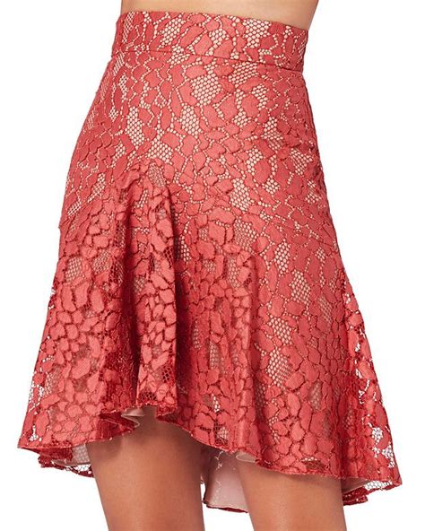 Braxten Flounced Lace Skirt Lace Skirt Skirts Coral Lace