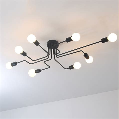 Ceiling fan and lighting installation. Luxury Industrial Creative Black Metal 8-Light Semi Flush ...