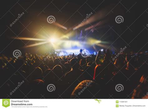 View Of Rock Concert Show In Big Concert Hall With Crowd And Stage