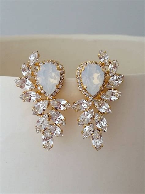 Opal Earrings White Opal Earringsopal Crystal Statement Stud Etsy
