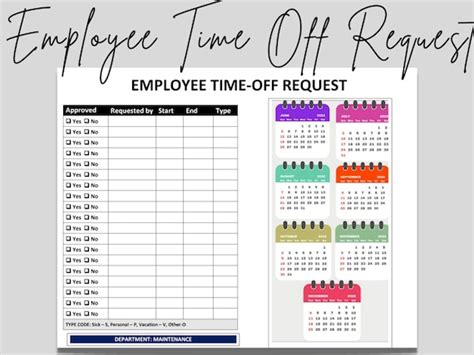 Employee Time Off Request Calendar Template Editable Word Etsy Hong Kong