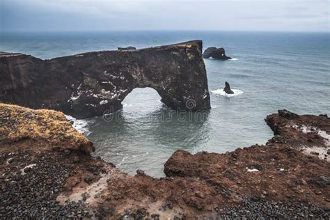 Iceland Rocky Arch Scenic Landscape Stock Photo Image Of Overcast