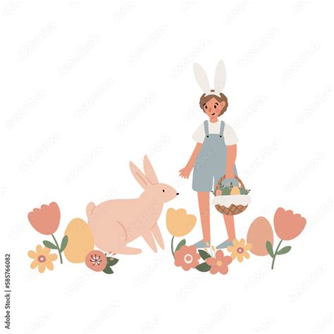 Happy Easter Illustration Clipart Cute Bunny Vector Images Childrens