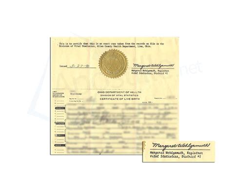 State Of Ohio Birth Certificate Issued By Margaret Wohlgamuth Birth