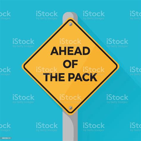 Ahead Of The Pack Concept Showed With Yellow Traffic Sign Stock