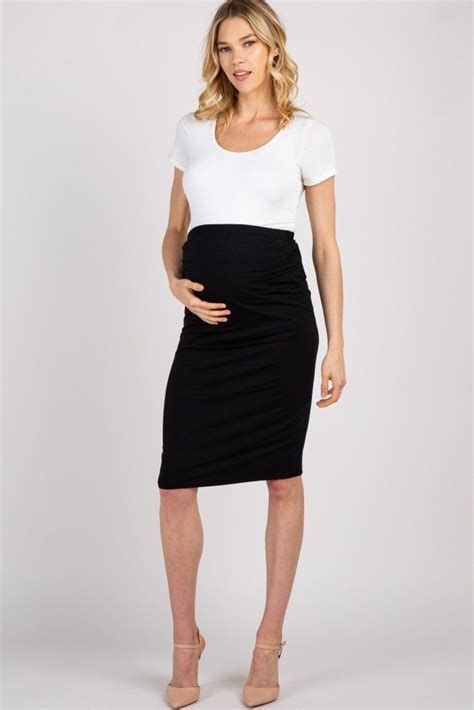 A Fitted Maternity Pencil Skirt With Ruched Sides An Elastic Waistband
