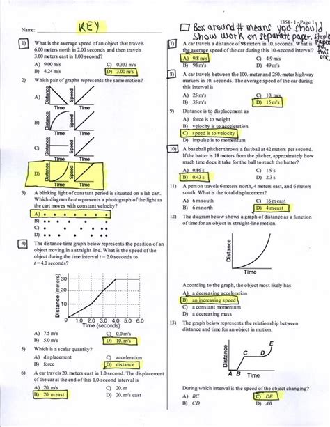 KEY Motion Graphs 25 MultipleChoice Questions Physics and AP Physics 1