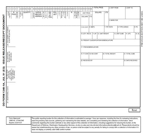 Dd Form 1348 1a Issue Releasereceipt Document Dd Forms