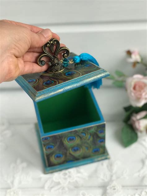 Peacock Jewelry Box Wooden Trinket Box Peacock Ts For Etsy