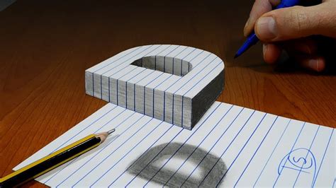 3D Trick Art On Line Paper Floating Letter D YouTube