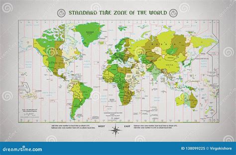 World Time Zones Vector Map With Countries Names And Borders Images