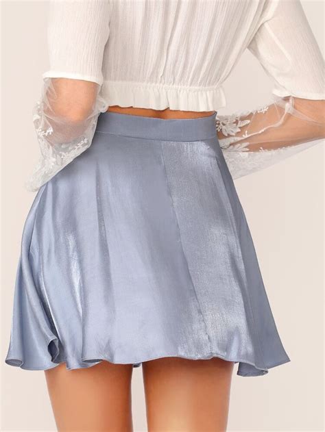 Solid Satin Skater Skirt In 2021 Skater Skirt Printed Pleated Skirt