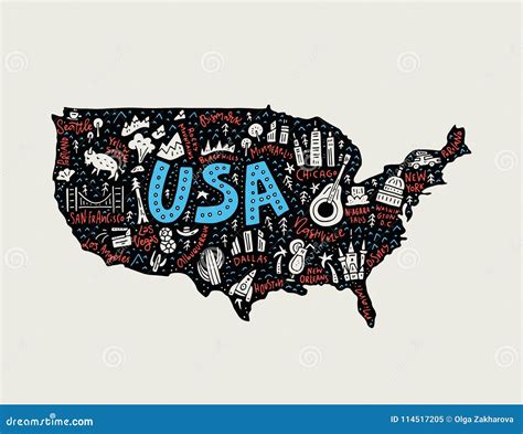 The Cartoon Map Of Usa Stock Vector Illustration Of Drawing 114517205
