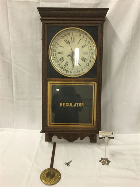 Lot Antique Sessions Clock Co Regulator H Striking Wall Clock W Key