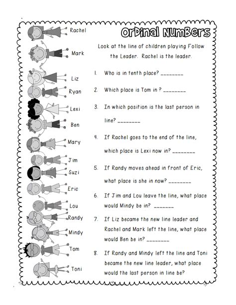 Kindergarten Ordinal Numbers Worksheet
