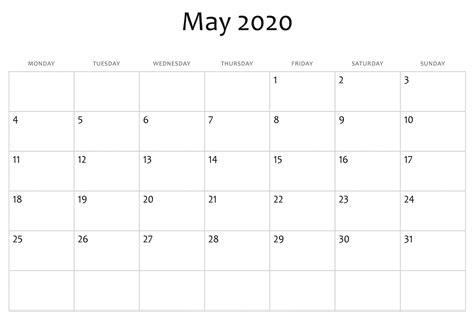 Catch Printable Monday Through Friday Calendar Template 2020 Calendar