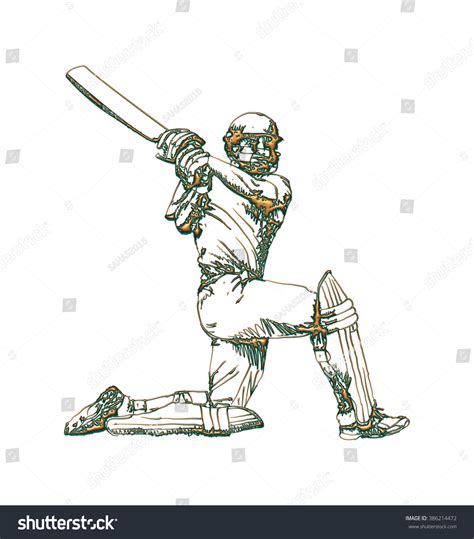 Cricketer Sketch In 3d Sketch On Isolated White Background Stock Photo