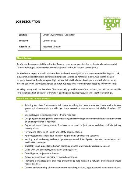 This senior financial analyst job description template includes key senior financial analyst duties and responsibilities. Senior Environmental Consultant - Job Description