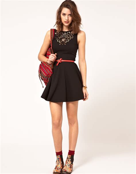 Lyst Asos Collection Asos Skater Dress With Laser Cut In Black