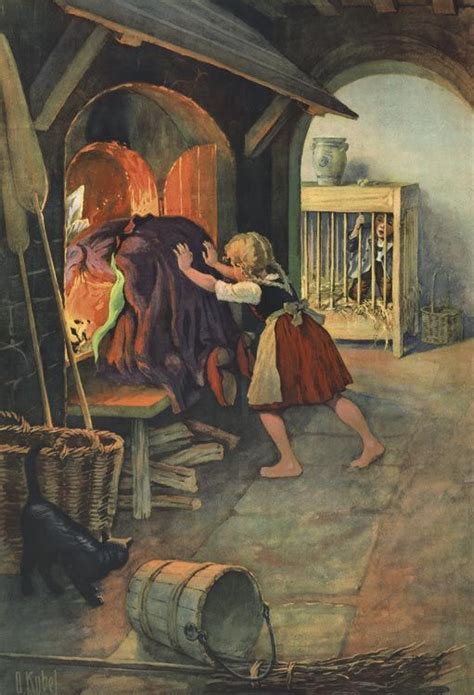 Hansel And Gretel Witch Gets Pushed In The Oven Fairytale