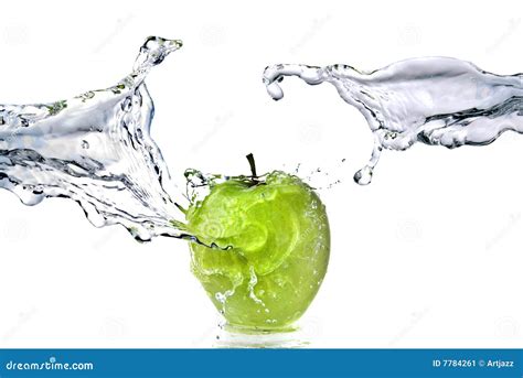 Water Splash On Green Apple Isolated On White Stock Image Image Of