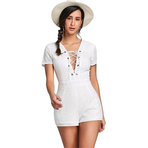 Ejqyhqr Summer Sexy V Neck Backless Playsuits Women Casual Lace Up