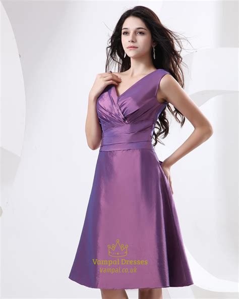 Short Purple Taffeta Prom Dresspurple Dresses With Sleevespurple