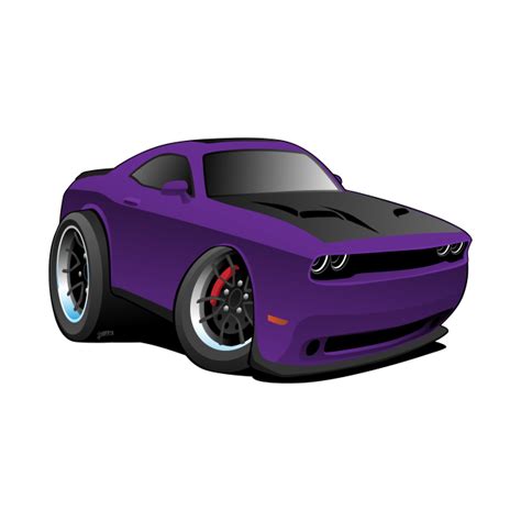Modern American Purple Muscle Car Cartoon Illustration
