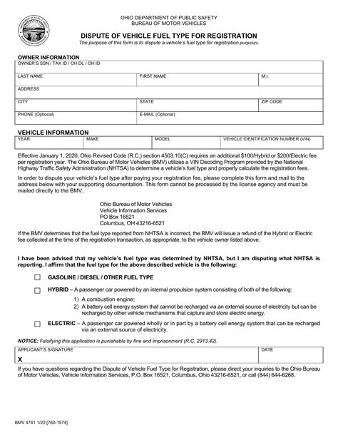 Form Bmv 4741 Dispute Of Vehicle Fuel Type For Registration Forms