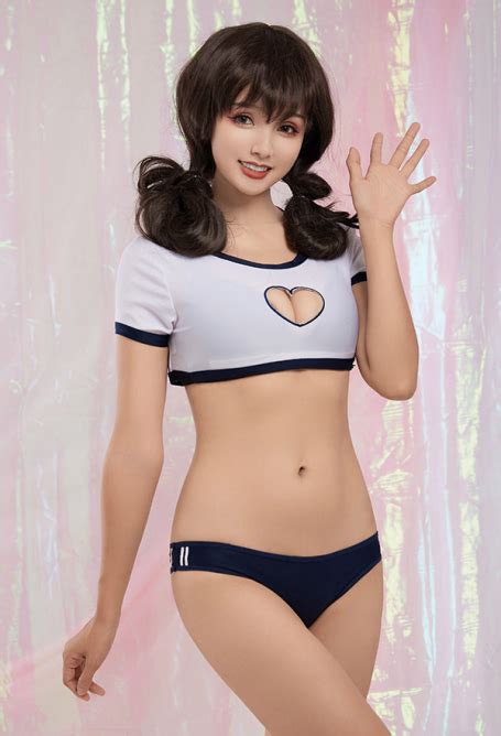 Real Life 1girl Asian Breasts Brown Hair Buruma Cleavage Crop Top Gym Uniform Legs