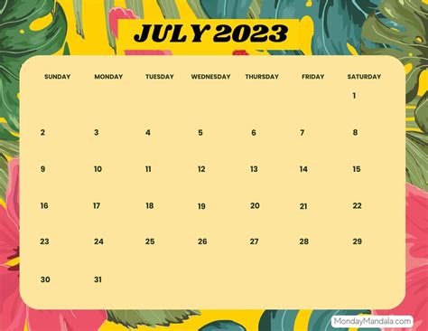 July 2023 Printable Calendar 52 Free Pdf Printables