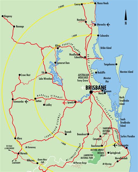 Print the full size map. Brisbane Distances Map - Queensland Australia