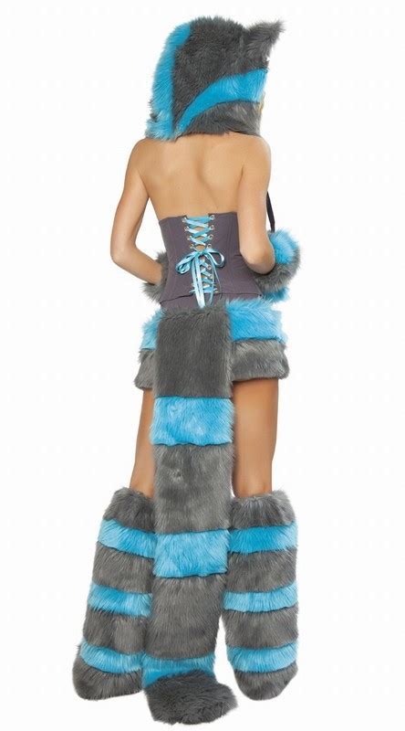 sexy cheshire cat costume women halloween blue and gray furry corset adult
