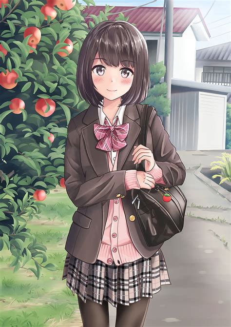 Hd Wallpaper Anime Anime Girls Skirt Apples School Uniform Brown