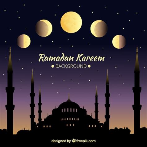Achtergrond Van Ramadan Kareem Met Fasen Van De Maan Gratis Vector