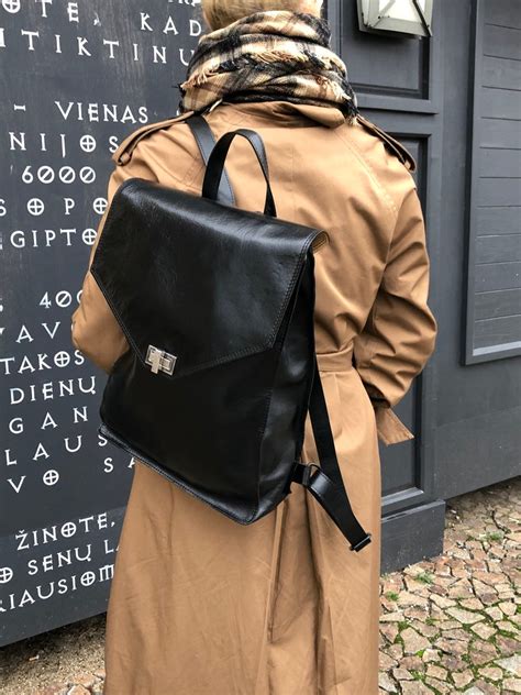 Womens Leather Backpack Personalized Leather Black Leather Etsy
