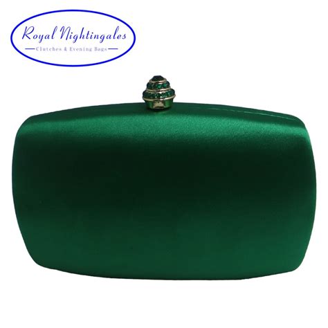 Elegant Hard Box Clutch Silk Satin Dark Green Evening Bags For Matching