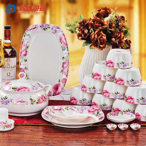 A Set 56pcs Korean Porcelain Dinnerware Sets Bone China Ceramic Flower