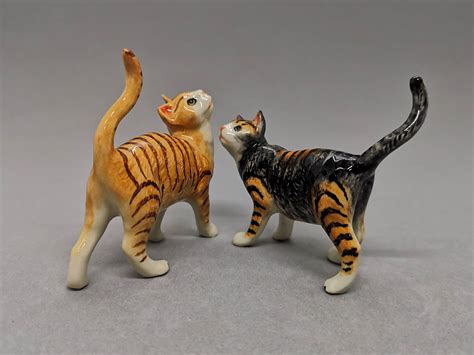 2 Ceramic Cat Figurine Handmade Cat Miniature Cat Lover Etsy
