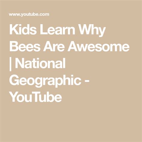 Kids Learn Why Bees Are Awesome National Geographic Youtube Kids