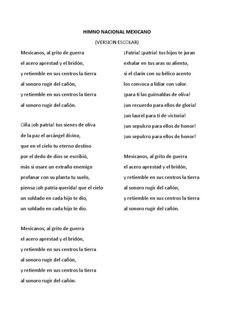 Himno Nacional Mexicano Version Escolar