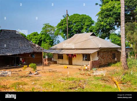 Typical Stone Houses In An African Village On The Road To Mombasa It