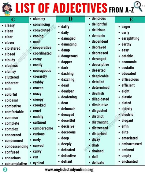 List Of Adjectives A Huge List Of 900 Adjectives From A To Z For Esl Learners List Of